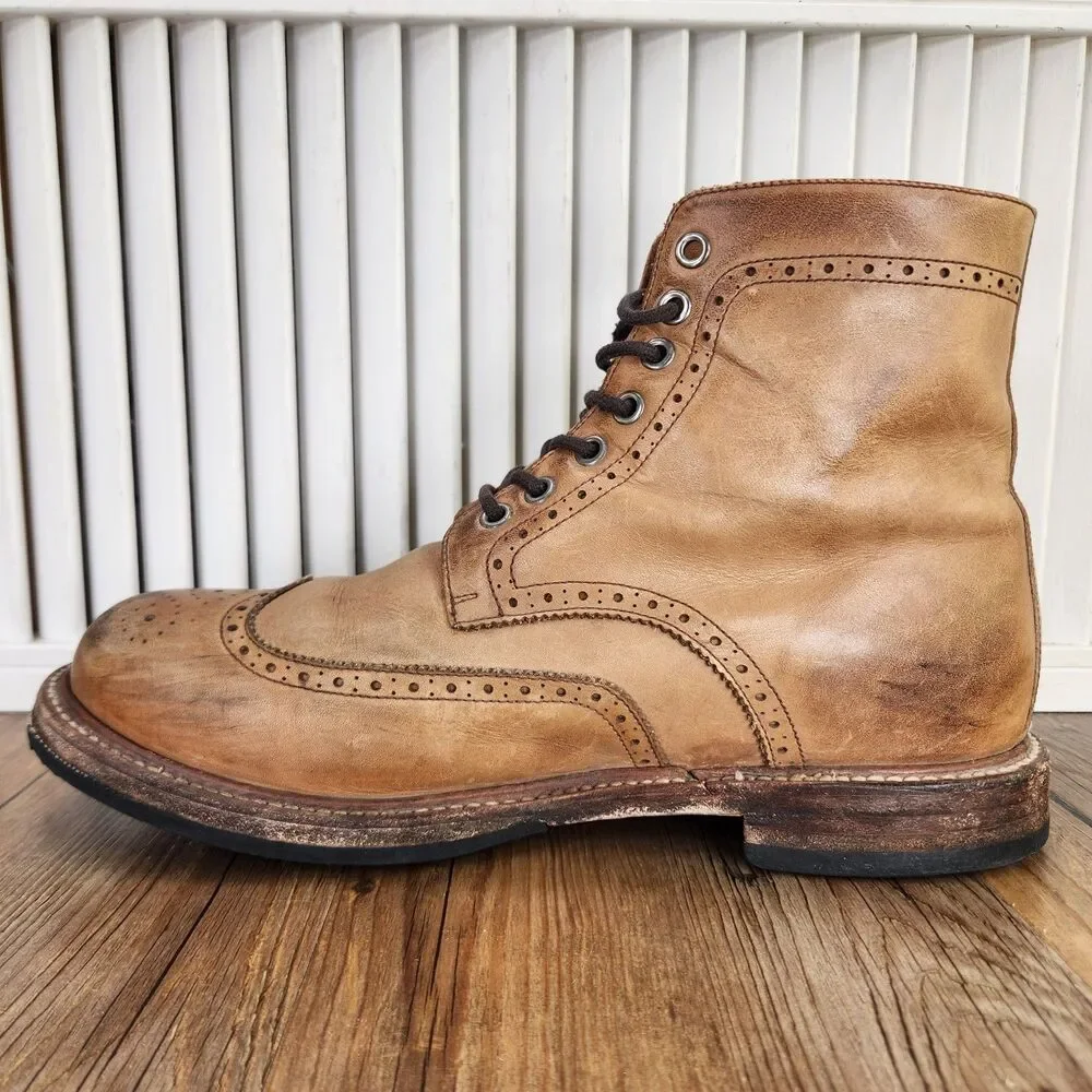 K&H Longwing Wingtip Brogue Boots Mens Size 10 D Brown Leather Lace Up Chukka